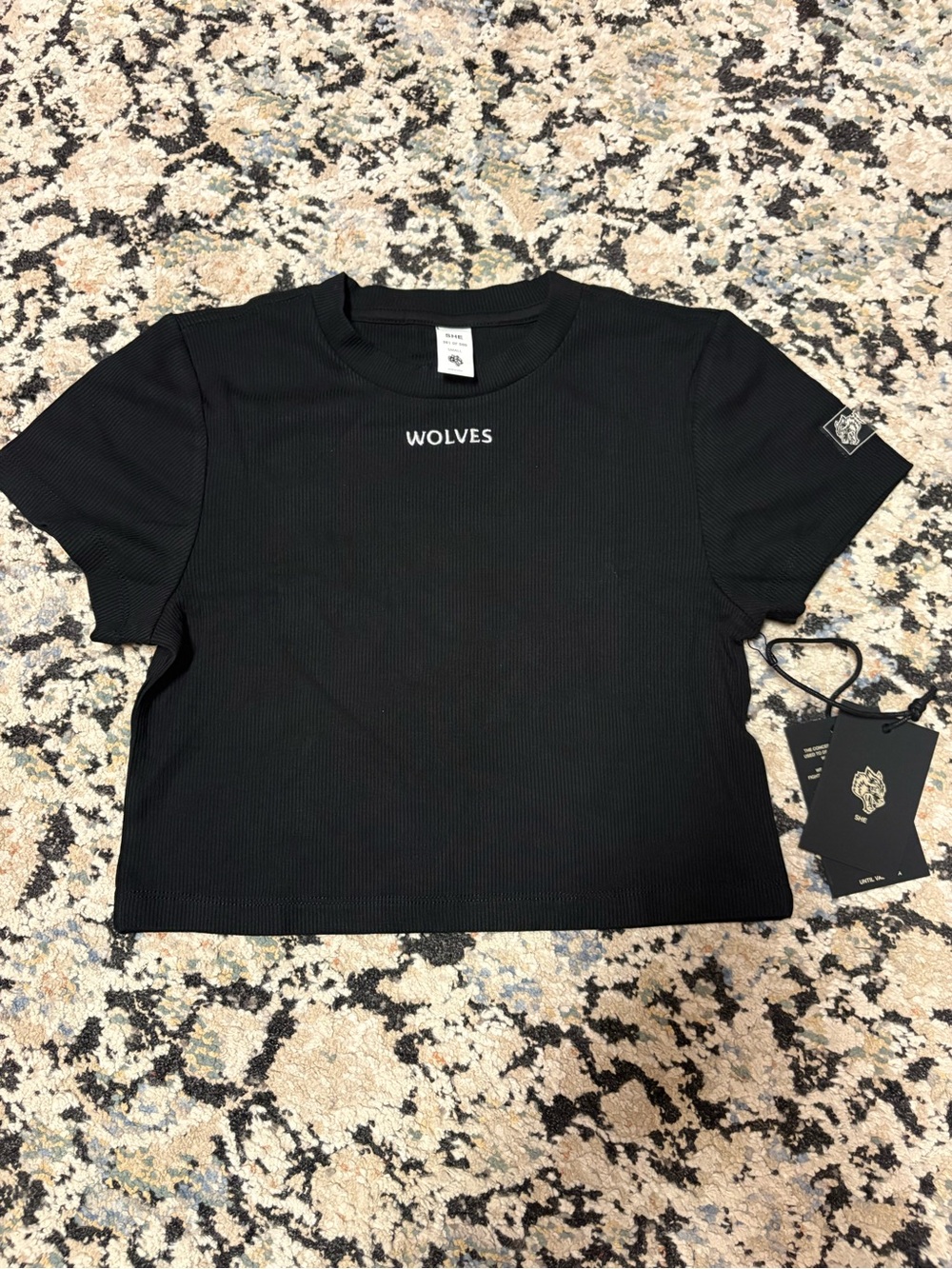She Drac Sport Wolves Ribbed Crop Tee - Black